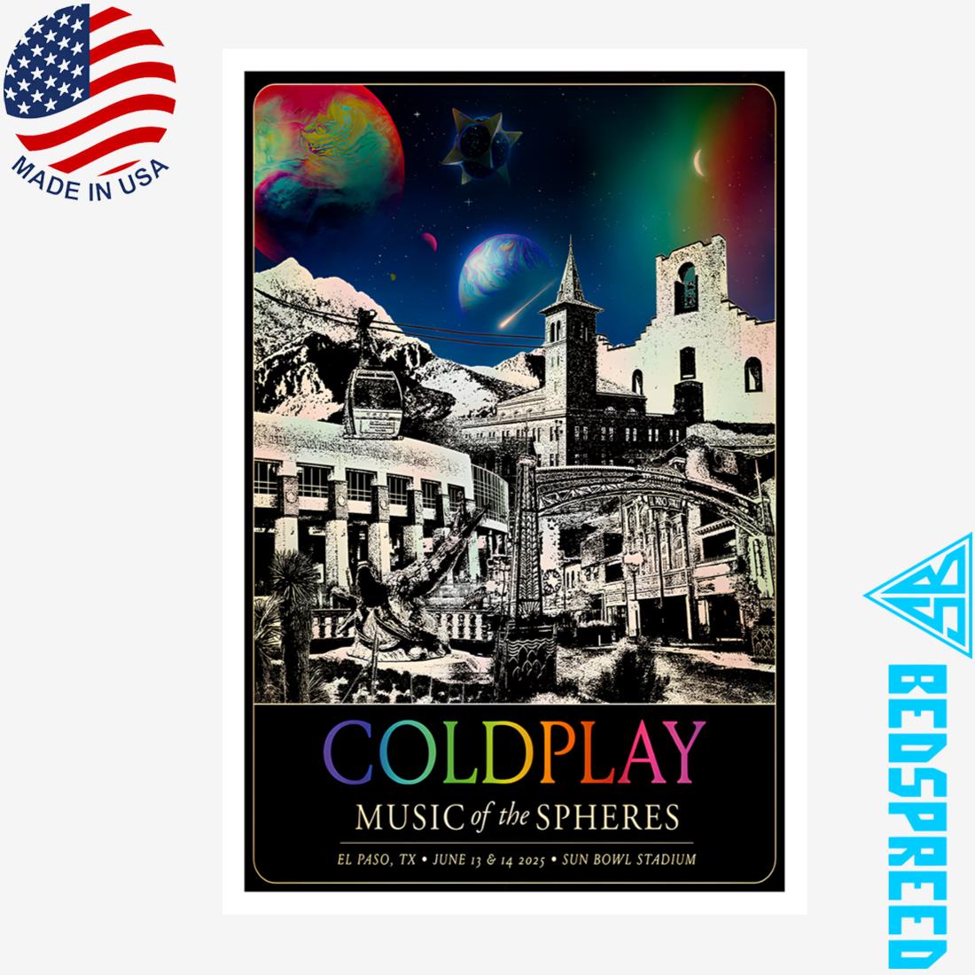 Coldplay Sun Bowl Stadium El Paso TX June 13-14 2025 Tour Poster