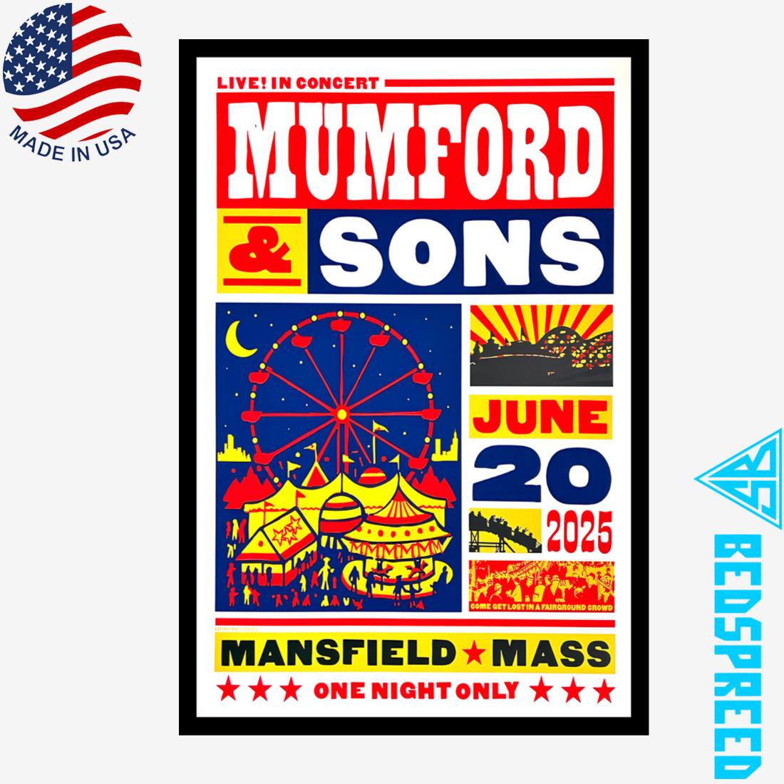Mumford And Sons Mansfield MA June 20 2025 Concert Poster